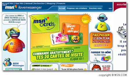 MSN Francia lanza una campaña promocional entre adolescentes que combina un espacio web con el envio fisico de tarjetas de visita con tu nick