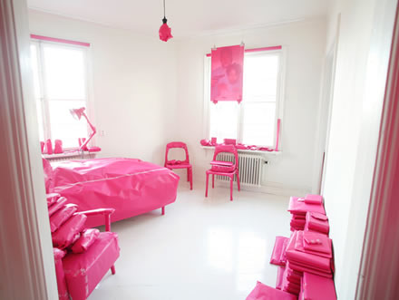 Pink prank project, pink paper & fun & tiny flat = art instalation